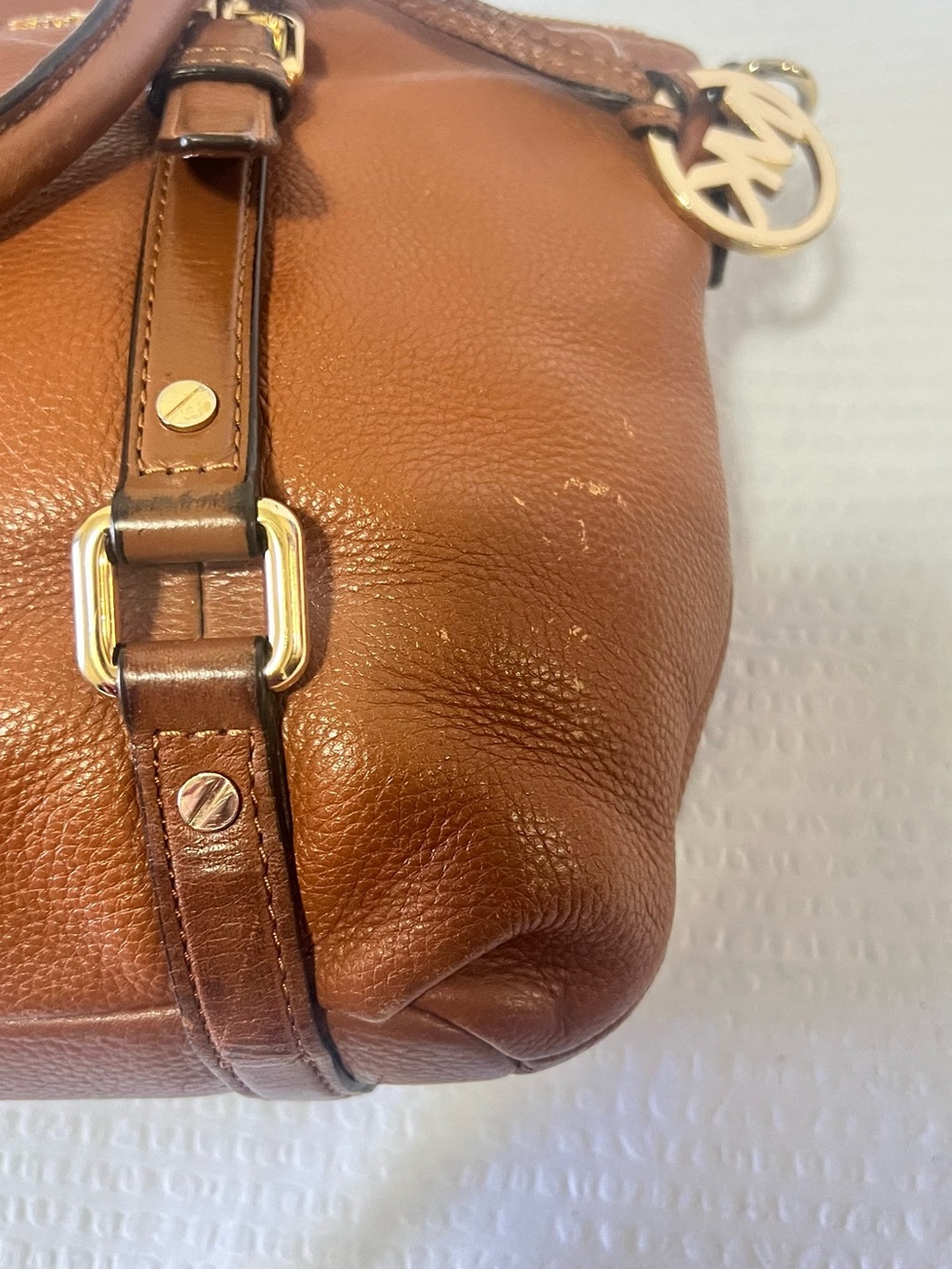 Michael Kors Cognac Pebbled Leather Satchel with Gold Hardware - Picture 12 of 12
